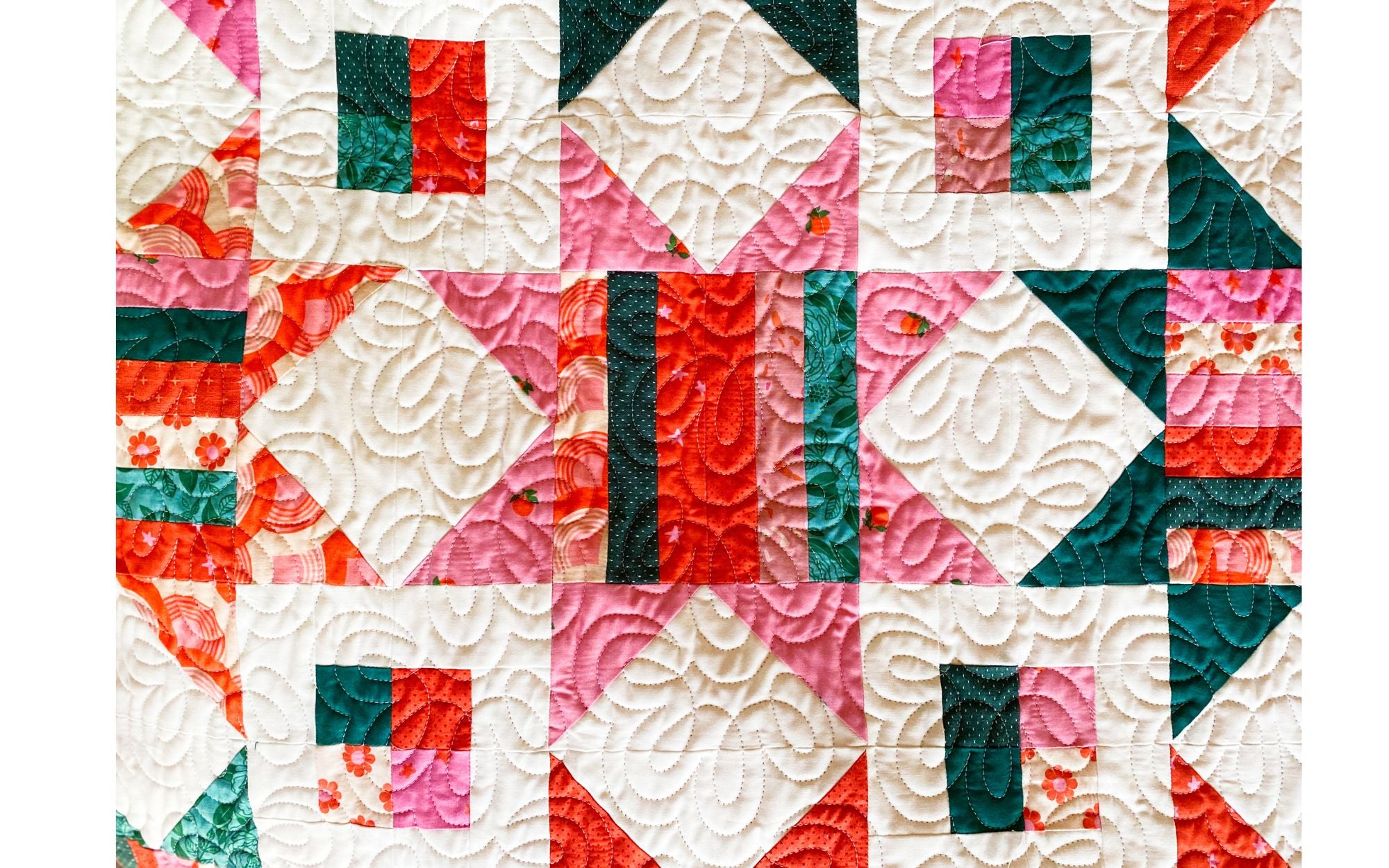 Fantastic Handmade Dimensional Star Quilt sold in Pink & Hunter Green