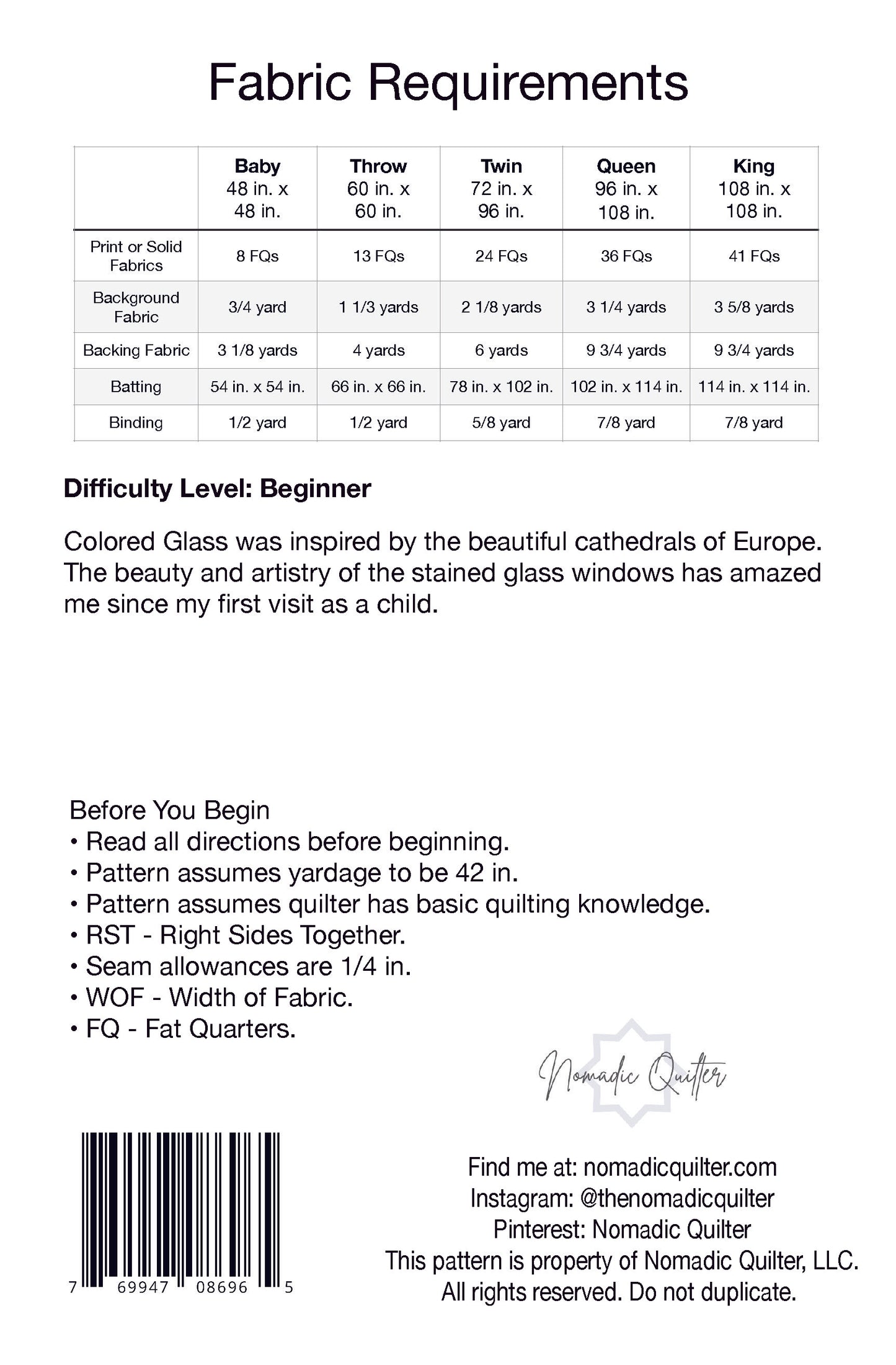 Colored Glass PDF Pattern