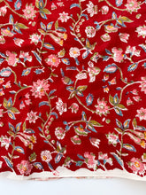 Load image into Gallery viewer, 4 Yards of Hand Printed Crimson Flower Fabric
