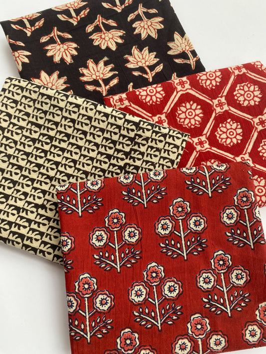 4 Piece Red, Black and Cream Fat Quarter Bundle