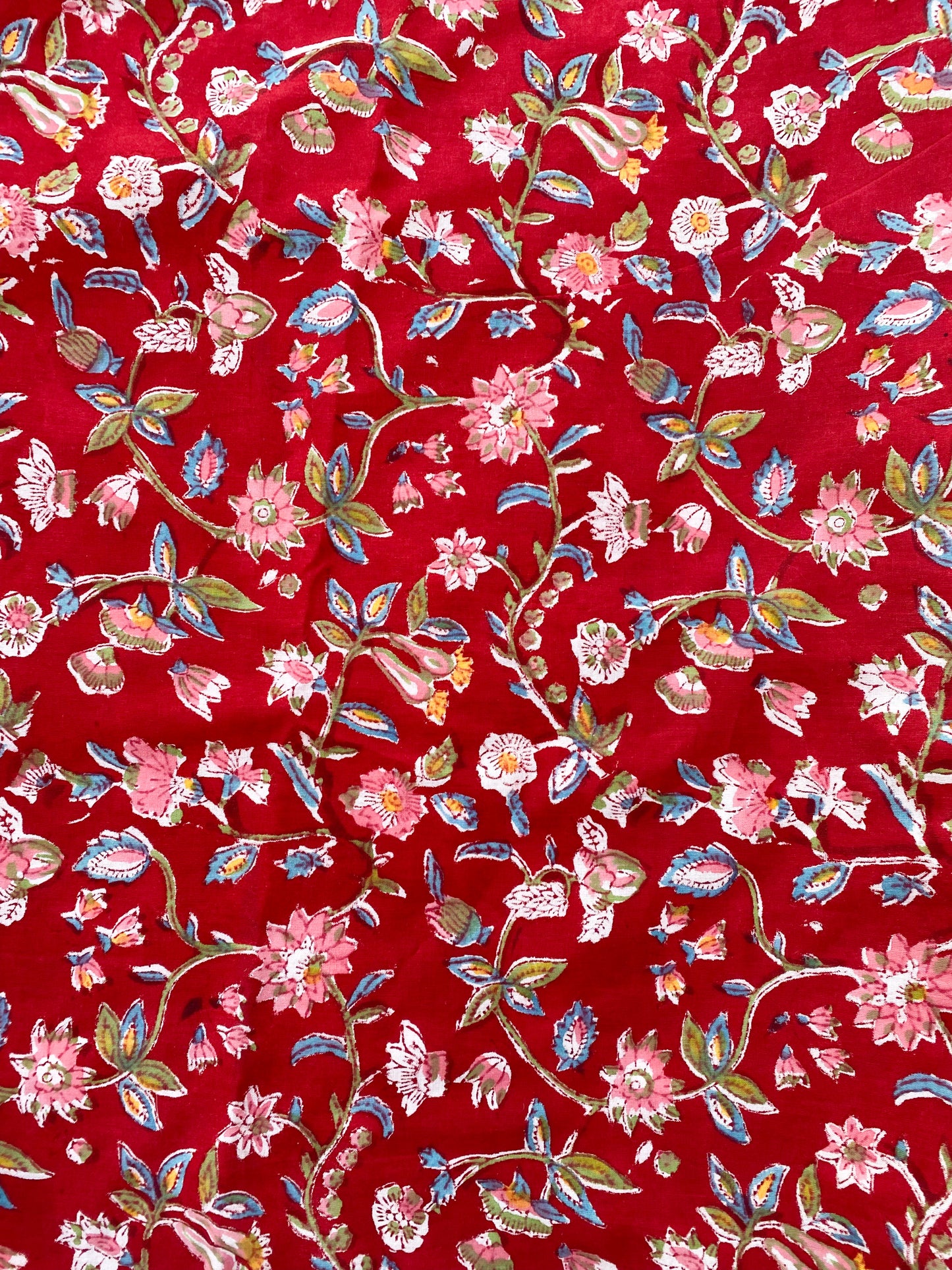 4 Yards of Hand Printed Crimson Flower Fabric