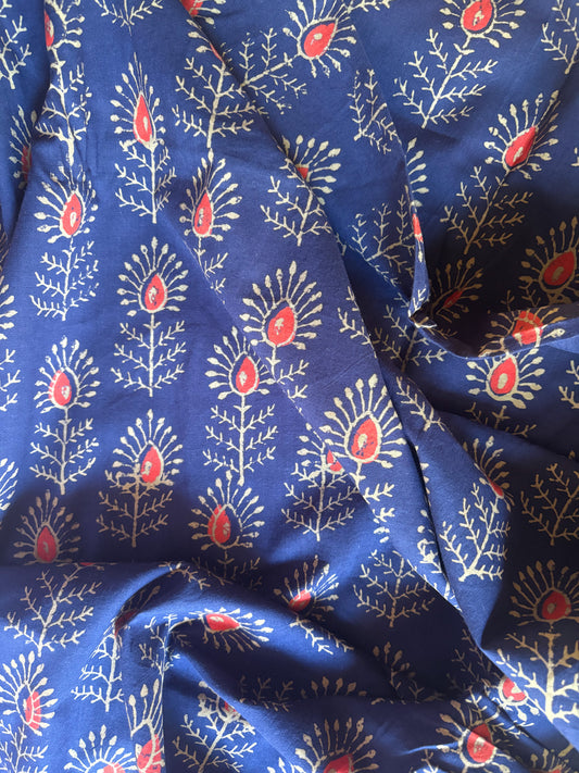 4 yards Dark Blue Hand Block Printed Fabric