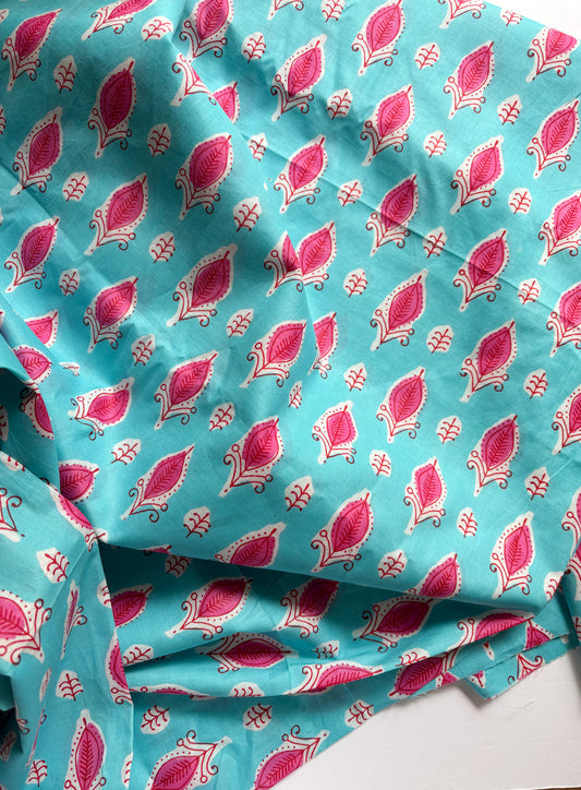 4 Yards Blue and Pink Indian Fabric