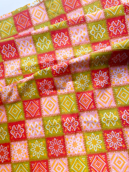 5 Yards Green and Pink Fabric