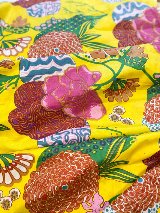 5 Yards Yellow Large Flower Fabric